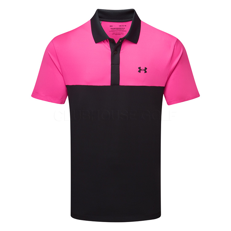 Under Armour Performance 3.0 Colour Block Golf Polo Shirt Black/Rebel Pink/Black 1377375-001