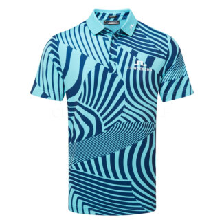 J.Lindeberg KV Tour Print Golf Polo Shirt Dazzle Wave Blue Curacao GMJT12526-O550