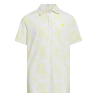 adidas Junior Printed Scripted Golf Polo Shirt White/Powder Yellow JG6202