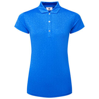FootJoy Ladies Painted Floral Cap Sleeve Lisle Golf Polo Shirt Cobalt 34202