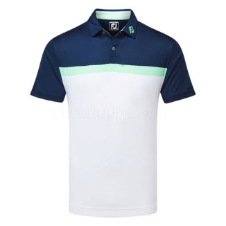 FootJoy Colour Block Interlock Golf Polo Shirt White/Navy/Sea Glass 81613