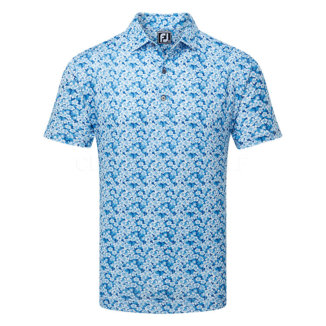 FootJoy Primrose Print Lisle Golf Polo Shirt Ocean/Deep Blue/White 81567