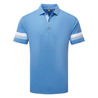 FootJoy Sleeve Stripe Pique Golf Polo Shirt Coastal Blue/Chambray/White 39279