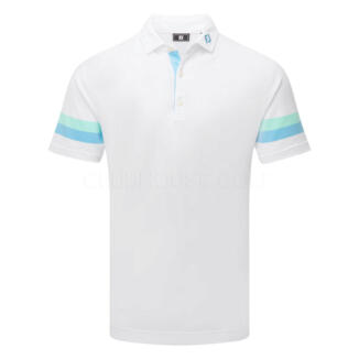FootJoy Sleeve Stripe Pique Golf Polo Shirt White/Blue Reef/Sea Glass 39280