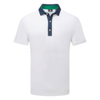 FootJoy Star Geo Trim Pique Golf Polo Shirt White/Navy 39286