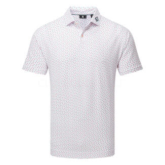 FootJoy Bounce Print Pique Golf Polo Shirt White/Hibiscus/Flint 34042