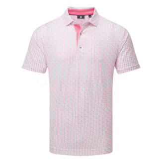 FootJoy Figure Print Lisle Golf Polo Shirt White/Pink Lemonade 34051