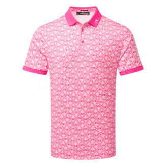J.Lindeberg Tour Tech Print Golf Polo Shirt Geo Powder Pink/White GMJT09167-S192