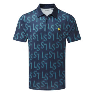 Lyle & Scott LS Monogram Printed Golf Polo Shirt Ryder Blue SP2271G-X526