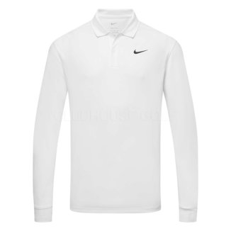 Nike Dry Victory Solid Long Sleeve Golf Polo Shirt White/Black DN2344-100
