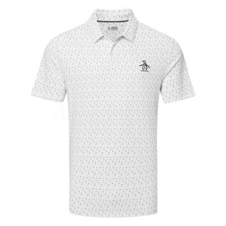 Original Penguin All-Over Golf Ball Print Golf Polo Shirt Bright White OGKSE021-118