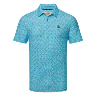Original Penguin All-Over Golf Ball Print Golf Polo Shirt Blue Atoll OGKSE021-432