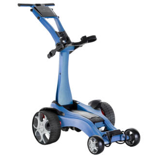 Stewart Q Follow Carbon Electric Golf Trolley Blue Carbon Extended Lithium Battery