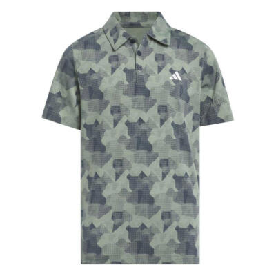 adidas Junior Printed Scripted Golf Polo Shirt Silver Green/Collegiate Navy IS7008