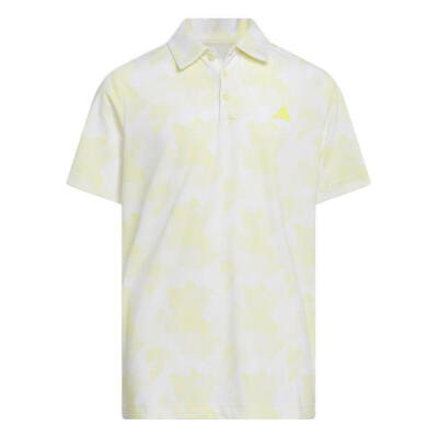 adidas Junior Printed Scripted Golf Polo Shirt White/Powder Yellow JG6202