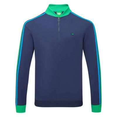 adidas Golf Originals 3 Stripe 1/4 Zip Golf Sweater Night Indigo/Court Green KB8627