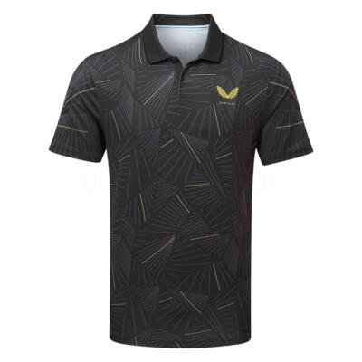 Castore Swing Printed Golf Polo Shirt Black/Gunmetal/Mustard GMF31165-017