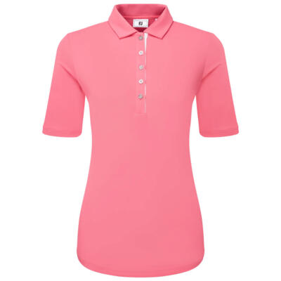 FootJoy Ladies Half Sleeve Ruched Lisle Golf Polo Shirt Pink Lemonade 34236