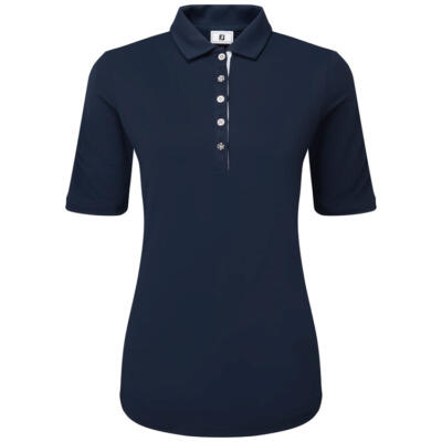 FootJoy Ladies Half Sleeve Ruched Lisle Golf Polo Shirt Navy 34207