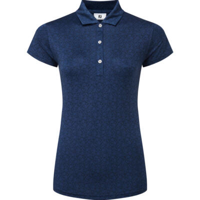 FootJoy Ladies Painted Floral Cap Sleeve Lisle Golf Polo Shirt Navy 34201