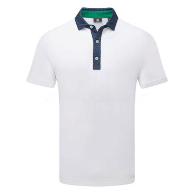 FootJoy Star Geo Trim Pique Golf Polo Shirt White/Navy 39286