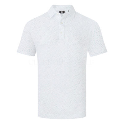 FootJoy Bird Print Lisle Golf Polo Shirt White/Air/Blue 37797