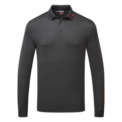 J.Lindeberg Tour Tech Long Sleeve Golf Polo Shirt Black Melange GMJT08572-9992