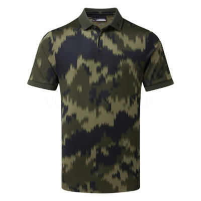 J.Lindeberg Tour Tech Print Golf Polo Shirt Warp Forest GMJT13043-M538