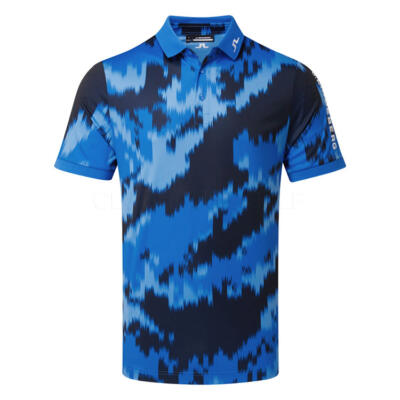 J.Lindeberg Tour Tech Print Golf Polo Shirt Warp Sonic Blue GMJT13043-O557