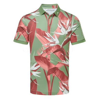 J.Lindeberg Tour Tech Print Golf Polo Shirt Paradise Hedge Green GMJT14652-M548