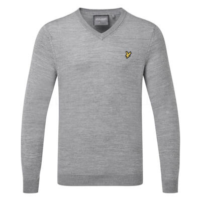 Lyle & Scott Wool V-Neck Golf Sweater Mid Grey Marl KN2168G-T28