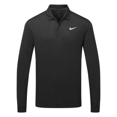 Nike Dry Victory Solid Long Sleeve Golf Polo Shirt Black/White DN2344-010