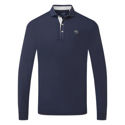 Puma Cloudspun Midweight Long Sleeve Golf Polo Shirt Deep Navy/Ash Grey 626995-02