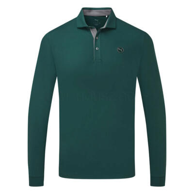 Puma Cloudspun Midweight Long Sleeve Golf Polo Shirt Green Terrain/Slate Sky 626995-06