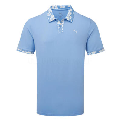 Puma Modalon Floral Rib Golf Polo Shirt Team Light Blue/Warm White 634855-02