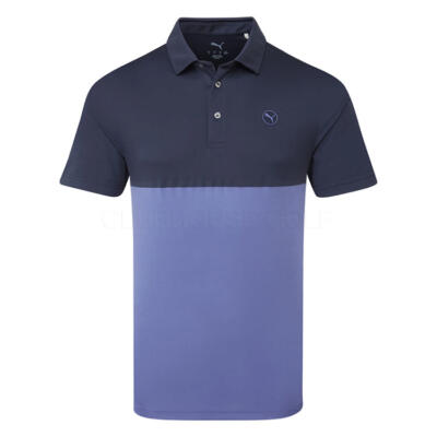 Puma Pure 2.0 Colourblock Golf Polo Shirt Blue Crystal/Deep Navy 629319-03