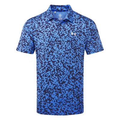 Under Armour T2G Pace Camo Printed Golf Polo Shirt Midnight Navy/Blue Atlantis/White
