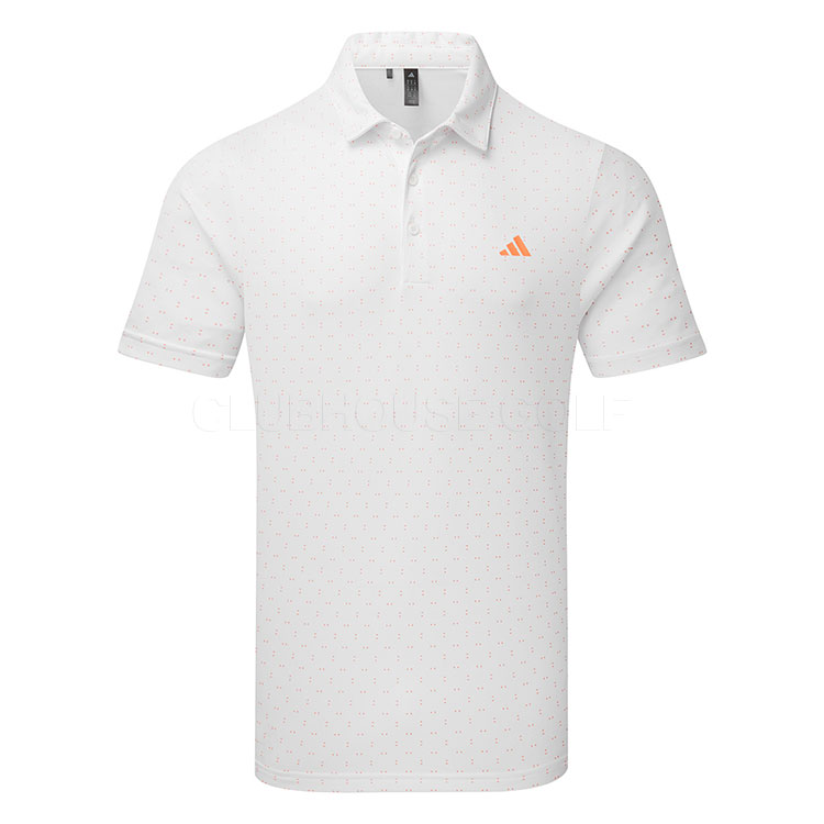 adidas Performance Texture Print Golf Polo Shirt White/Lucid Orange KB6793