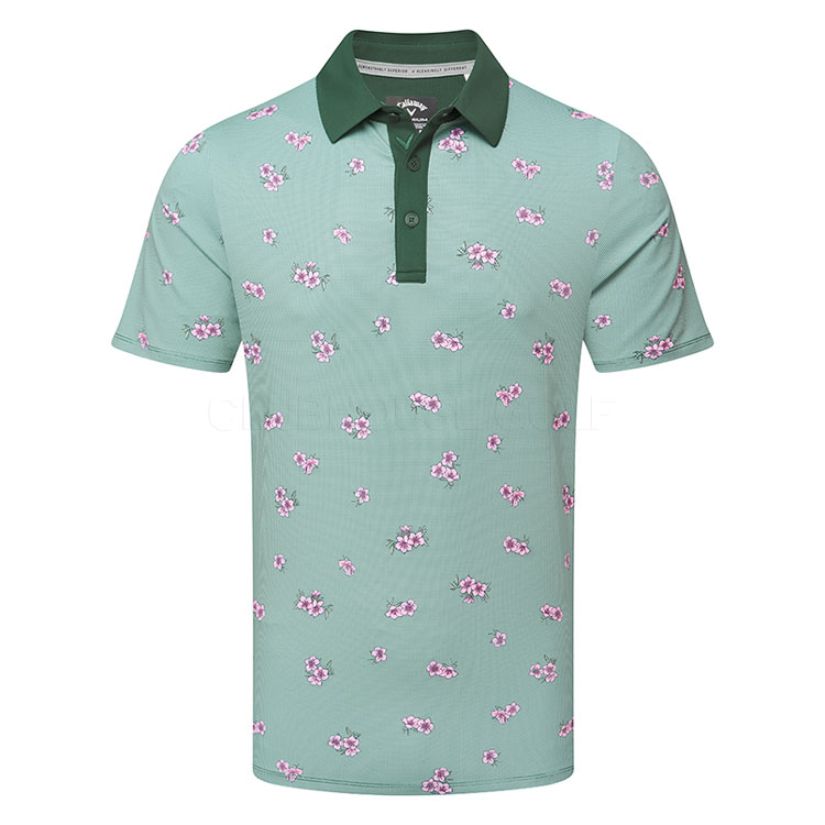 Callaway Azalea Gingham Print Golf Polo Shirt Galapagos Green CGKSG084-326