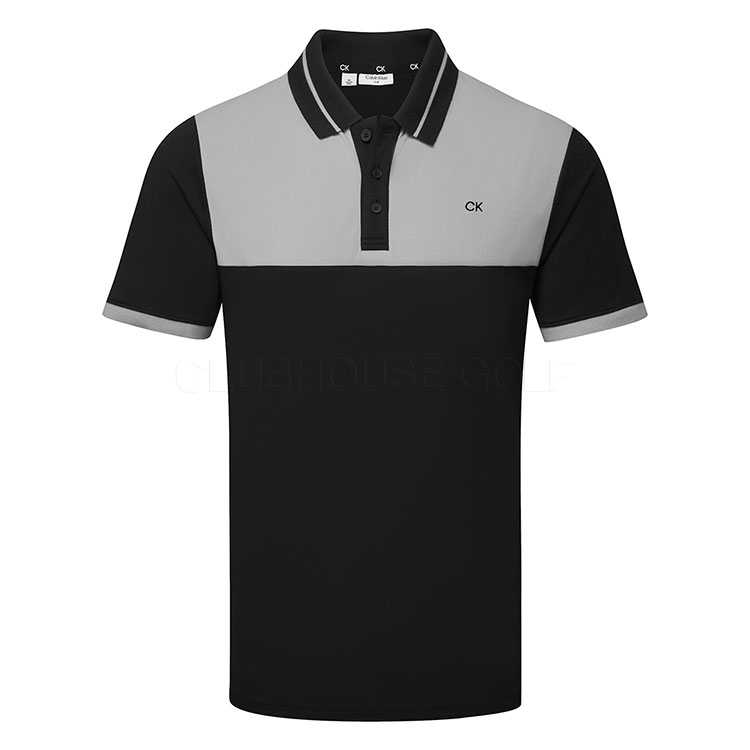 Calvin Klein Panel Block Pique Golf Polo Shirt Black Grey Clubhouse Golf