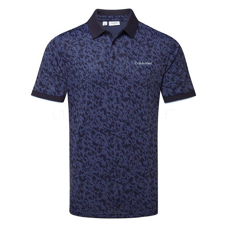 Calvin Klein Script Print Golf Polo Shirt Navy Clubhouse Golf