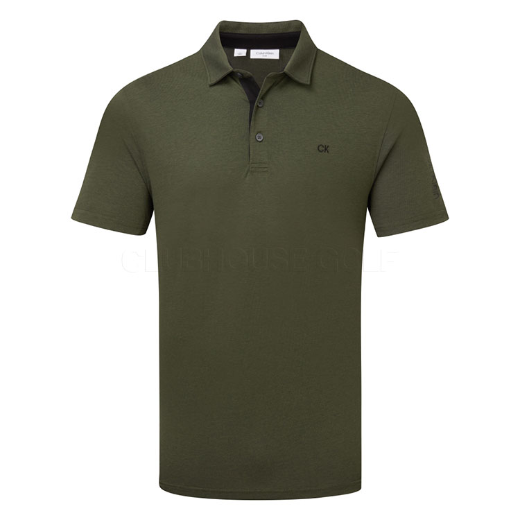 Calvin Klein Uni Scripted Golf Polo Shirt Olive Oxford C9952