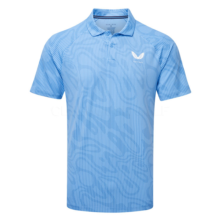 Castore Glow Printed Golf Polo Shirt Cool Blue/White GMF31166-041