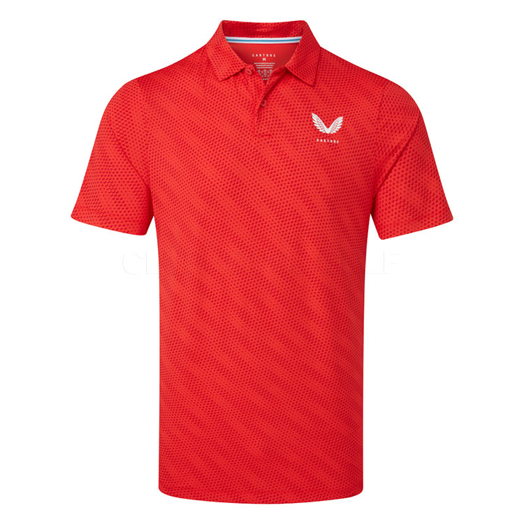 Castore Golf Ball Print Golf Polo Shirt Poppy Red/White GME30993-071