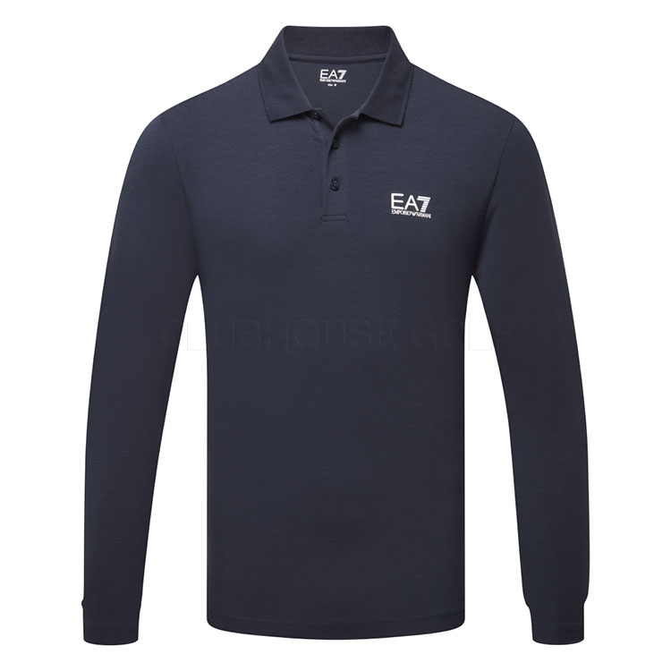 Emporio Armani Core Pique Long Sleeve Golf Polo Shirt Armani Blue 8NPF15-1562