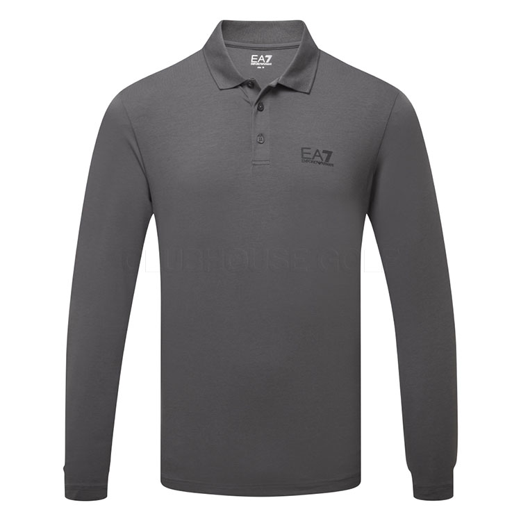 Emporio Armani Core Pique Long Sleeve Golf Polo Shirt Asphalt 8NPF15-U8117