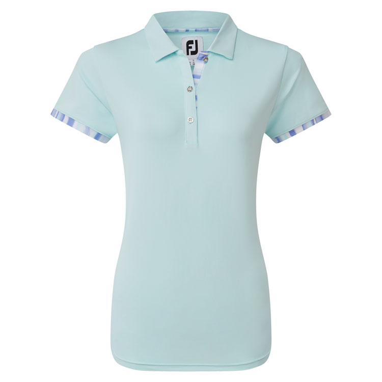 FootJoy Ladies Watercolour Trim Pique Golf Polo Shirt Sky 88487