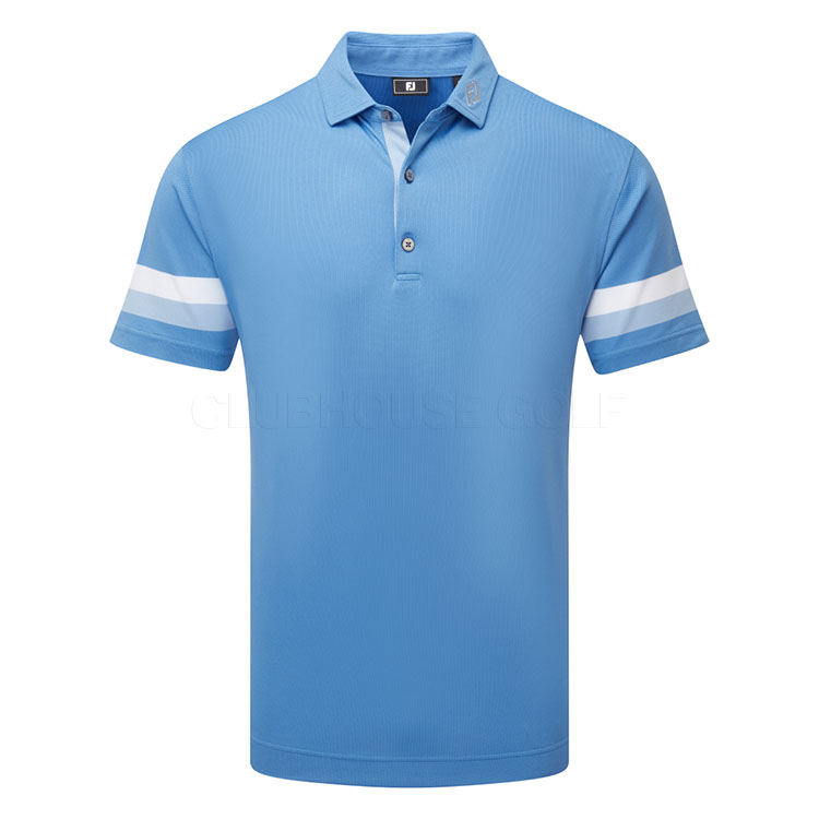 FootJoy Sleeve Stripe Pique Golf Polo Shirt Coastal Blue/Chambray/White 39279