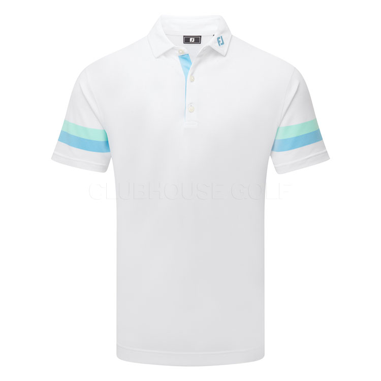 FootJoy Sleeve Stripe Pique Golf Polo Shirt White/Blue Reef/Sea Glass 39280