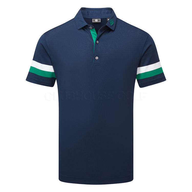 FootJoy Sleeve Stripe Pique Golf Polo Shirt Navy/Field Green/White 39282